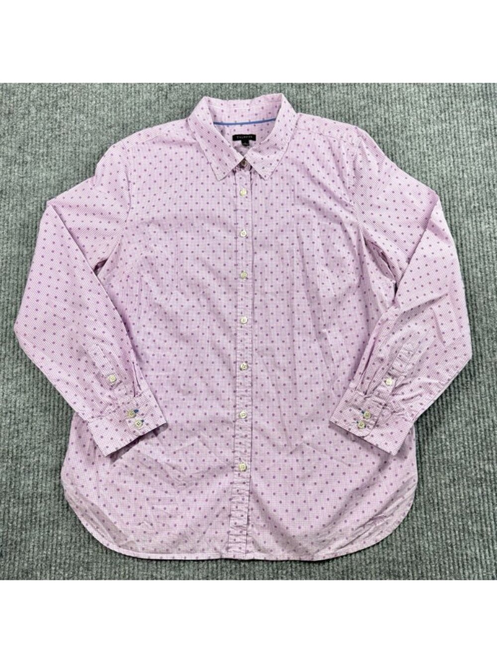Talbots Button Front Shirt Womens Large Purple Gingham Dot Long Sleeve Cotton